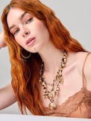 Aela Gold Tone Knotted Cord Coin Charm Multirow Necklace - Image 1 of 2