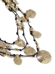 Aela Gold Tone Knotted Cord Coin Charm Multirow Necklace - Image 2 of 2