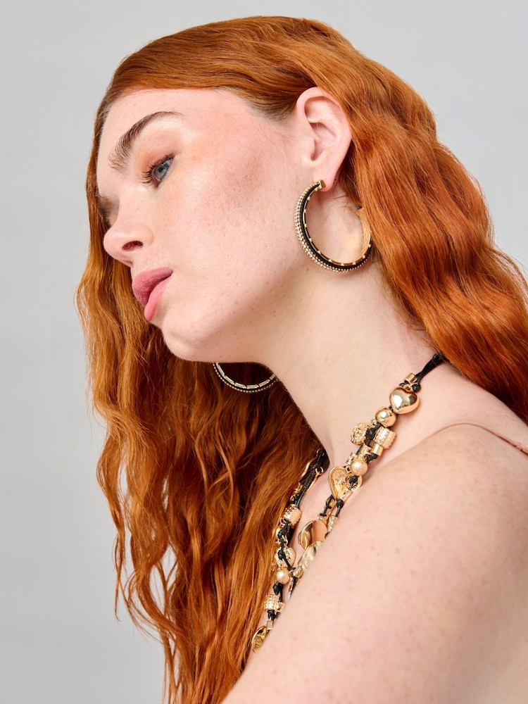 Aela Black Studded Hoop Earrings - Image 3 of 3