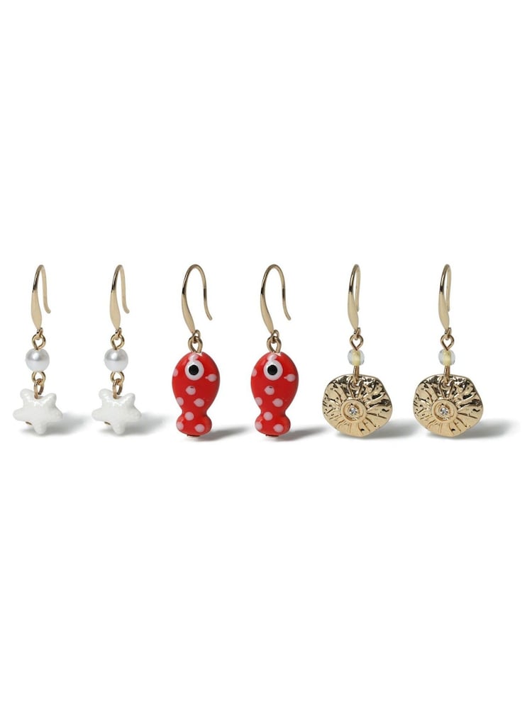Aela Gold Tone Sealife Drop Earrings 3 Pack - Image 1 of 2