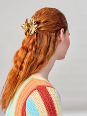 Aela Gold Tone Hibiscus Flower Hair Claw - Image 2 of 3