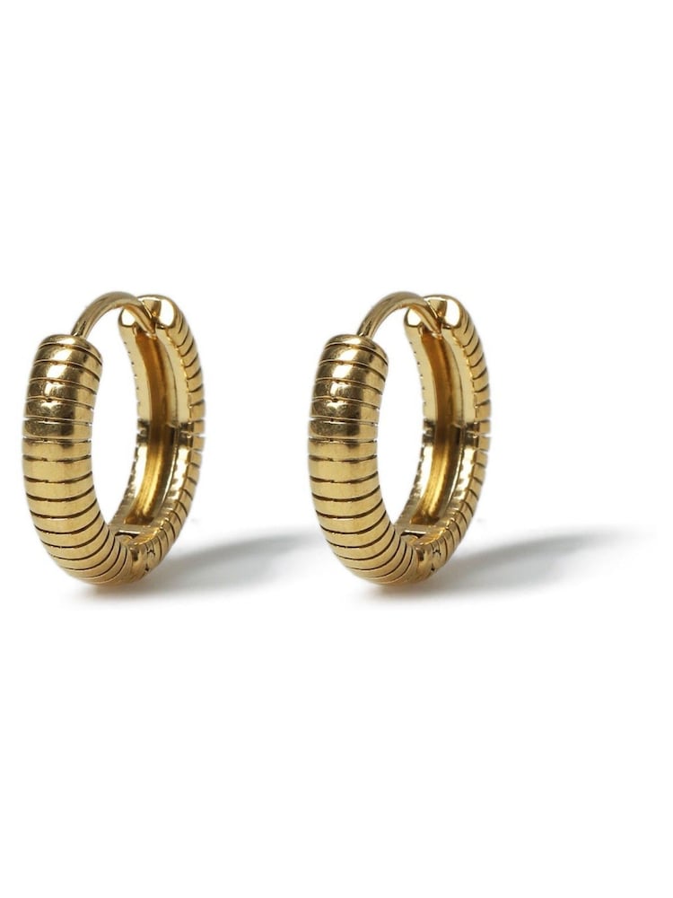 Aela Gold Tone Waterproof Stainless Steel Ridged Hoop Earrings - Bild 1 von 2