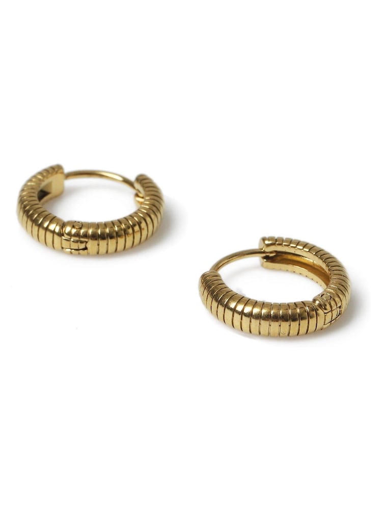 Aela Gold Tone Waterproof Stainless Steel Ridged Hoop Earrings - Bild 2 von 2