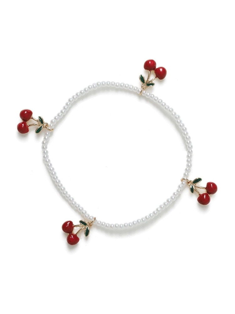 Aela Pearl Cherry Stretch White Anklet - Image 1 of 2