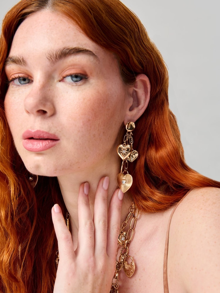 Aela Gold Tone Heart Charm Drop Earrings - Image 4 of 4