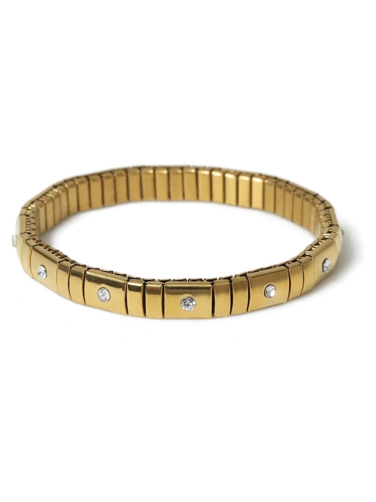 Aela Gold Tone Waterproof Stainless Steel Stone Set Stretch Bracelet - Image 1 of 2