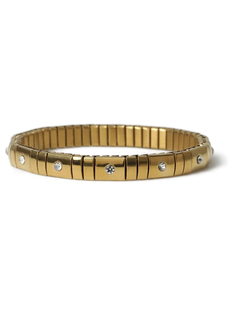 Aela Gold Tone Waterproof Stainless Steel Stone Set Stretch Bracelet - Image 2 of 2