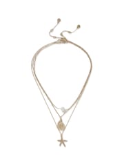 Aela Gold Tone Starfish Shell Multirow Necklace - Image 1 of 1