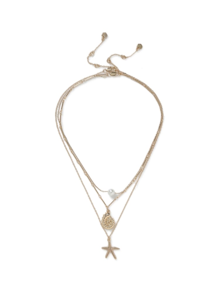 Aela Gold Tone Starfish Shell Multirow Necklace - Image 1 of 1