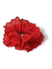Aela Red Broderie Oversized Scrunchie - Image 2 of 3