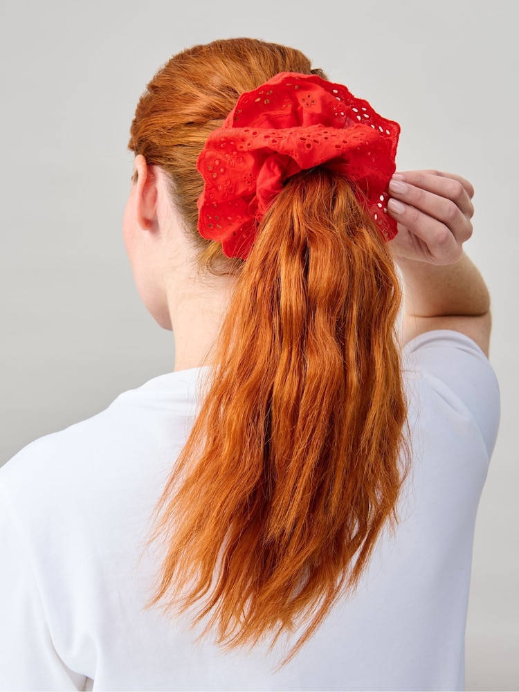 Aela Red Broderie Oversized Scrunchie - Image 3 of 3