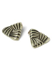 Aela Gold Tone Ridged Stud Earrings - Image 2 of 2