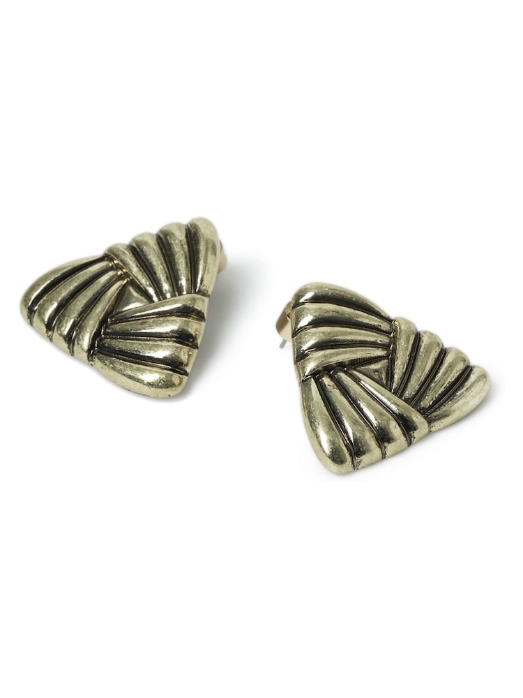 Aela Gold Tone Ridged Stud Earrings - Image 2 of 2