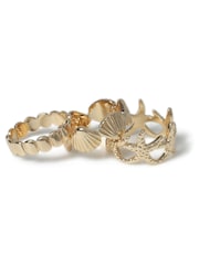 Aela Gold Tone Shell and Starfish Rings Pack - Image 2 of 2