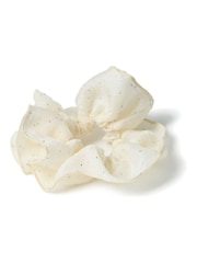 Aela Oversized Cream Sparkle Organza Scrunchie - Image 1 of 2