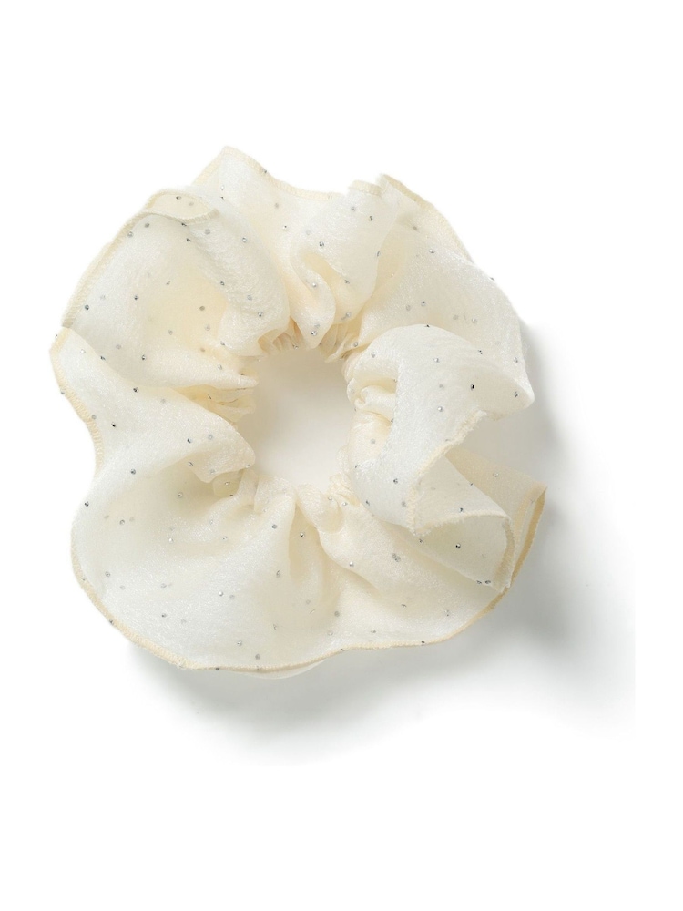 Aela Oversized Cream Sparkle Organza Scrunchie - Image 2 of 2