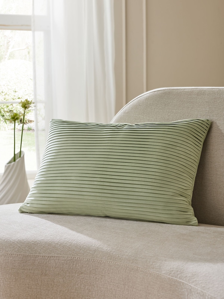 Sage Green 40 x 59cm Velvet Pleat Cushion - Image 1 of 6 Sage Green 40 x 59cm Velvet Pleat Cushion - Image 1 of 6