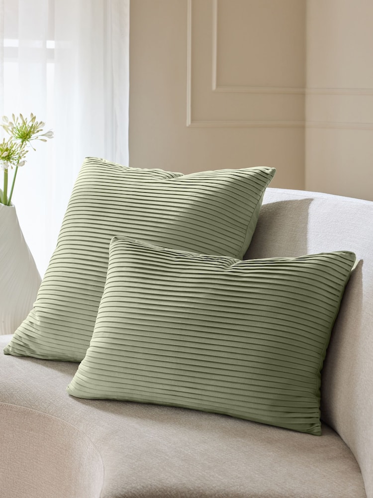 Sage Green 40 x 59cm Velvet Pleat Cushion - Image 2 of 6 Sage Green 40 x 59cm Velvet Pleat Cushion - Image 2 of 6
