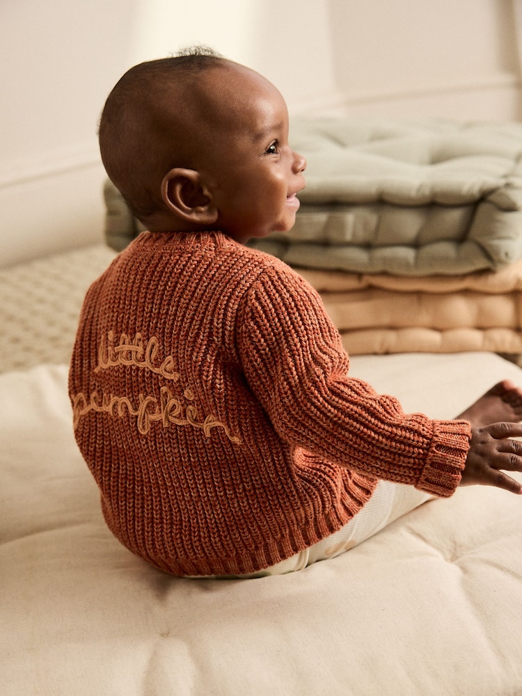 Orange Little Pumpkin 100% Cotton Slogan Baby Cardigan - Image 1 of 10