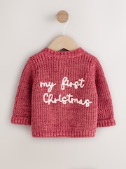 Red 100% Cotton My First Christmas Baby Knitted Cardigan - Image 2 of 2