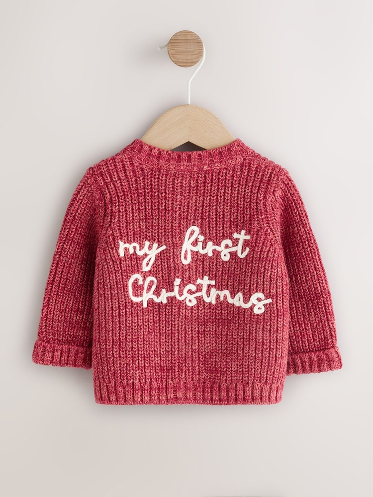 Red 100% Cotton My First Christmas Baby Knitted Cardigan - Image 2 of 2