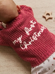 Red 100% Cotton My First Christmas Baby Knitted Cardigan - Image 3 of 12