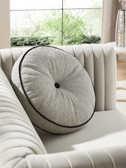 Black Round Aubrey Tweed Velour Trim Cushion - Image 1 of 5