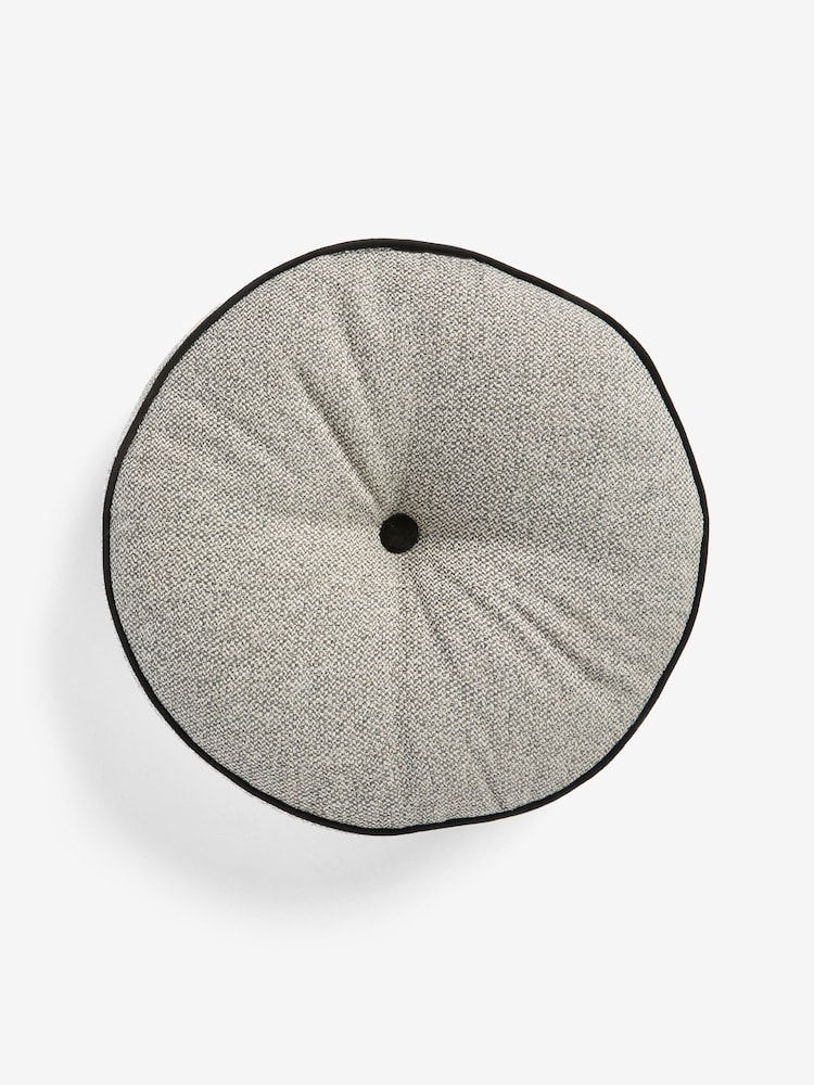 Black Round Aubrey Tweed Velour Trim Cushion - Image 2 of 5