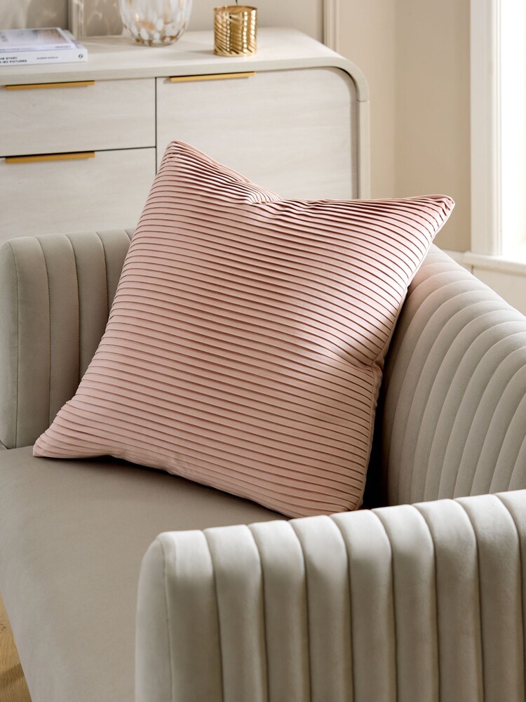 Pink 59 x 59cm Velvet Pleat Cushion - Image 1 of 5 Pink 59 x 59cm Velvet Pleat Cushion - Image 1 of 5