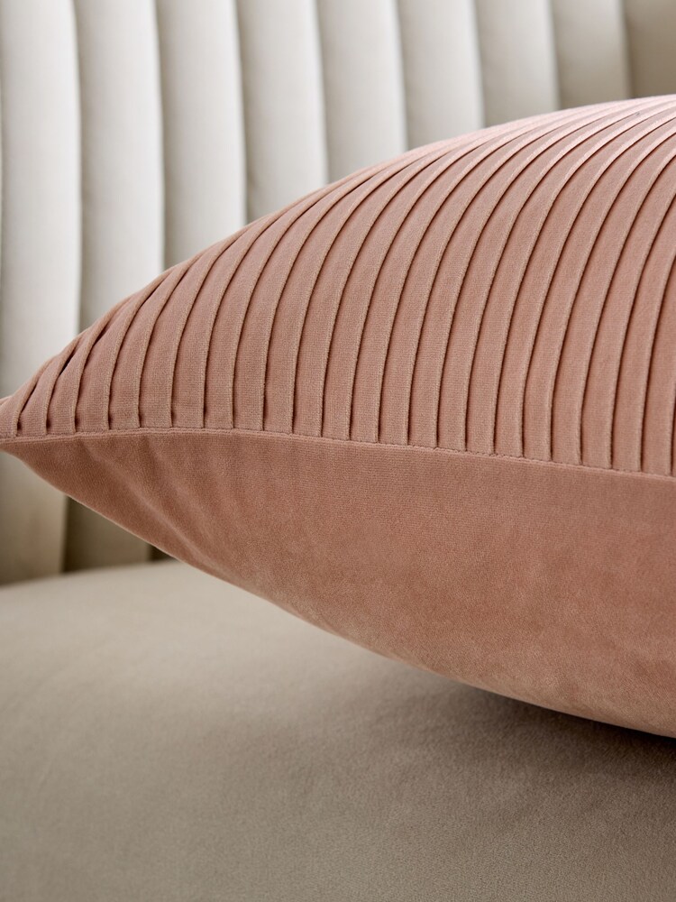 Pink 59 x 59cm Velvet Pleat Cushion - Image 2 of 5 Pink 59 x 59cm Velvet Pleat Cushion - Image 2 of 5