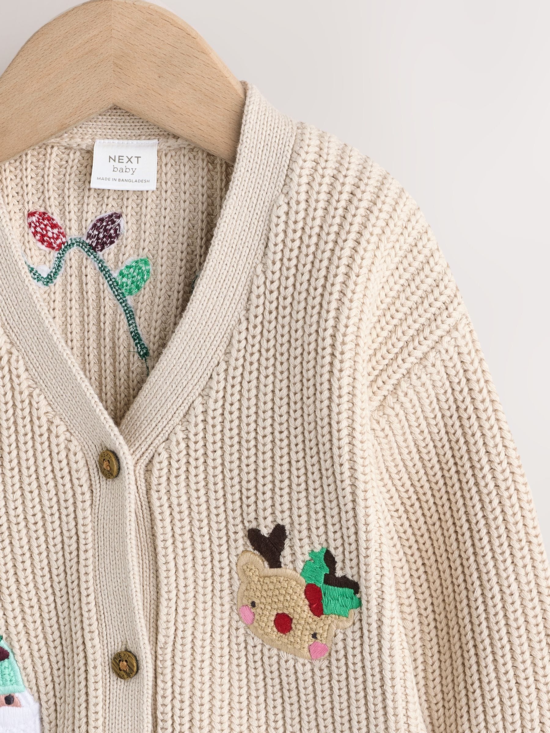 Buy Natural Oh What Fun Christmas Baby Knitted Cardigan from the