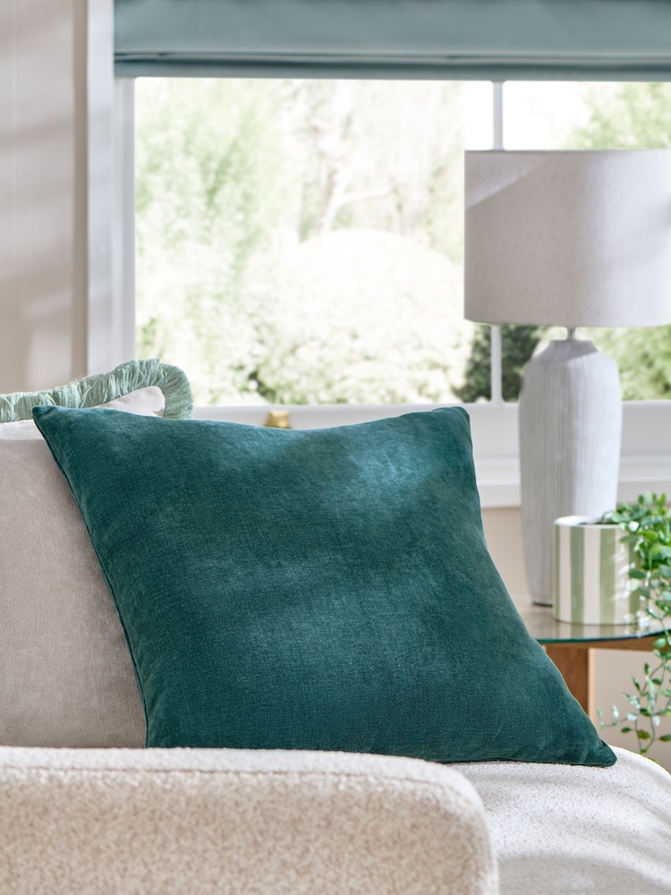 Dark Teal Loxley Velvet 50 x 50cm Knife Edge Cushion - Image 1 of 5
