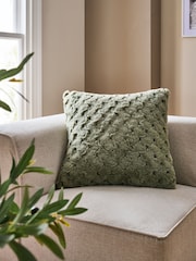 Sage Green 59 x 59cm Luna Scallop Faux Fur Cushion - Image 1 of 5