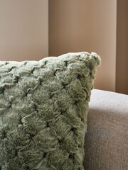 Sage Green 59 x 59cm Luna Scallop Faux Fur Cushion - Image 2 of 5