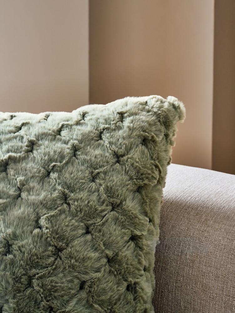 Sage Green 59 x 59cm Luna Scallop Faux Fur Cushion - Image 2 of 5