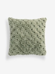 Sage Green 59 x 59cm Luna Scallop Faux Fur Cushion - Image 3 of 5