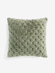 Sage Green 59 x 59cm Luna Scallop Faux Fur Cushion - Image 4 of 5