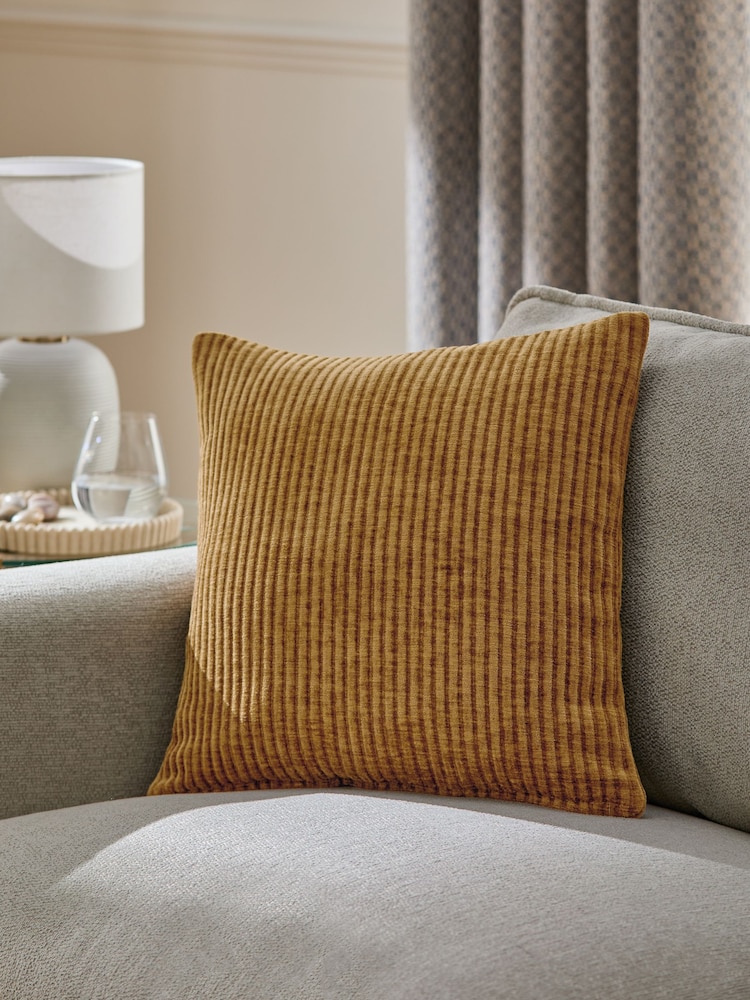 Ochre Yellow 43 x 43cm Corded Chenille Cushion - Image 1 of 6