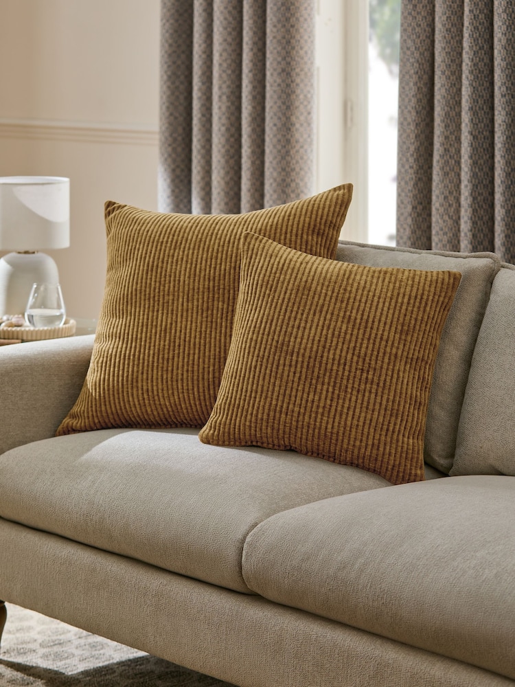 Ochre Yellow 43 x 43cm Corded Chenille Cushion - Image 2 of 6