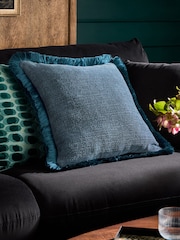 Mid Blue Chunky Fringe Chenille 50 x 50cm Cushion - Image 1 of 3