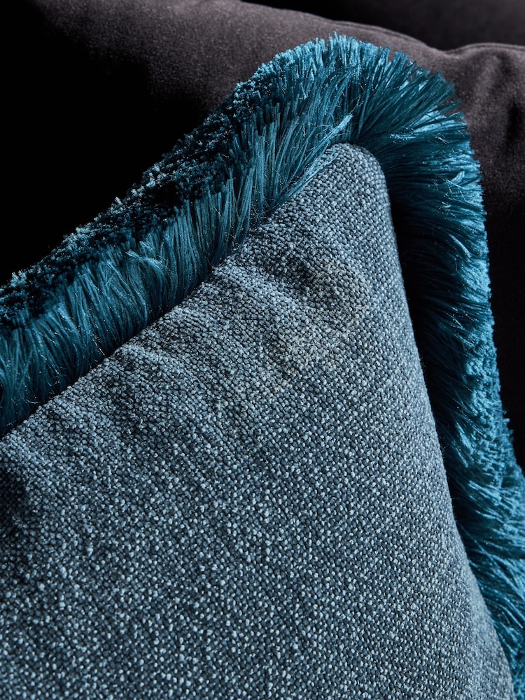 Mid Blue Chunky Fringe Chenille 50 x 50cm Cushion - Image 3 of 3