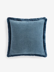 Mid Blue Chunky Fringe Chenille 50 x 50cm Cushion - Image 4 of 7