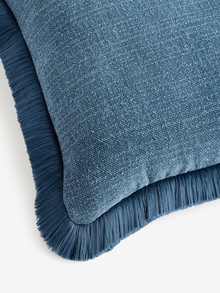 Mid Blue Chunky Fringe Chenille 50 x 50cm Cushion - Image 7 of 7