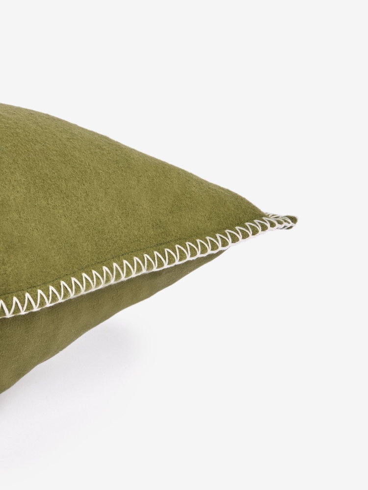 Green 50 x 50cm Wool Blend Blanket Stitch Cushion - Image 5 of 5 Green 50 x 50cm Wool Blend Blanket Stitch Cushion - Image 5 of 5