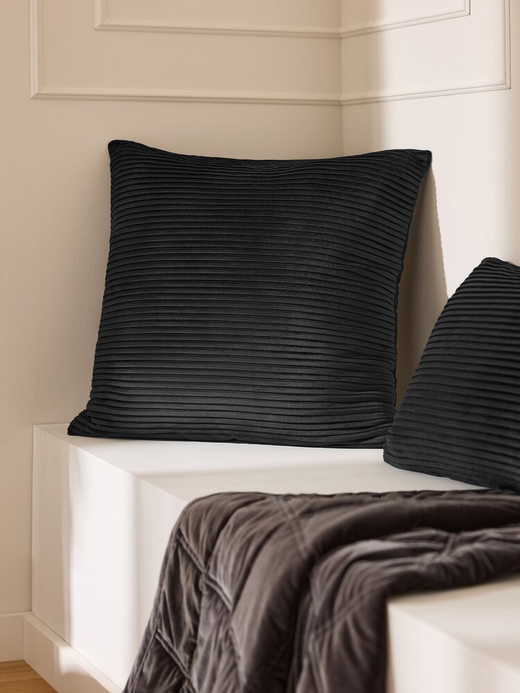 Charcoal Grey 59 x 59cm Velvet Pleat Cushion - Image 1 of 6 Charcoal Grey 59 x 59cm Velvet Pleat Cushion - Image 1 of 6