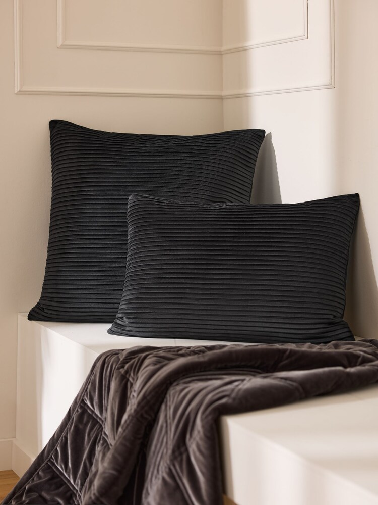 Charcoal Grey 59 x 59cm Velvet Pleat Cushion - Image 2 of 6 Charcoal Grey 59 x 59cm Velvet Pleat Cushion - Image 2 of 6