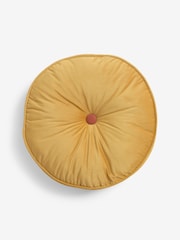 Ochre Yellow Matte Velvet Round Cushion - Image 3 of 6