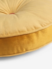 Ochre Yellow Matte Velvet Round Cushion - Image 5 of 6