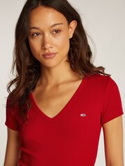 Tommy Jeans Red Slim Essential T-Shirt - Image 3 of 7