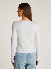 Tommy Jeans White Slim Pointelle 100% Cotton T-Shirt - Image 2 of 7